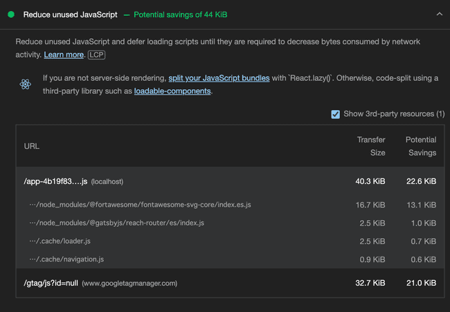 旧方式の Unused JavaScript