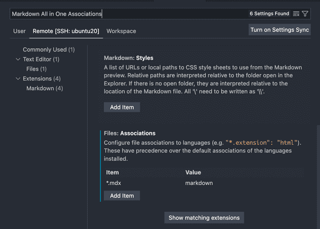 settings での入力