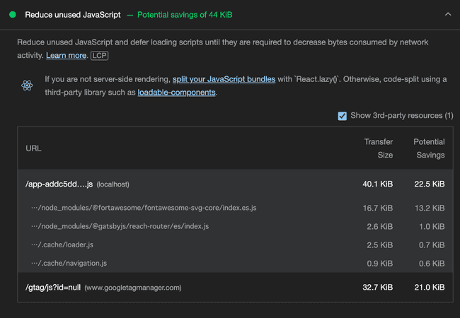 新方式の Unused JavaScript
